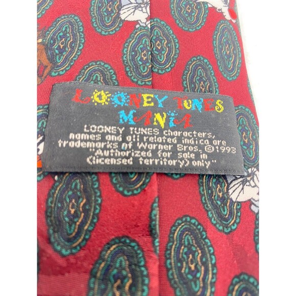 Vintage Looney Tunes Mania Men’s Necktie Paisley Print 1994 ￼Taz Bugs Bunny Ect - Picture 5 of 10